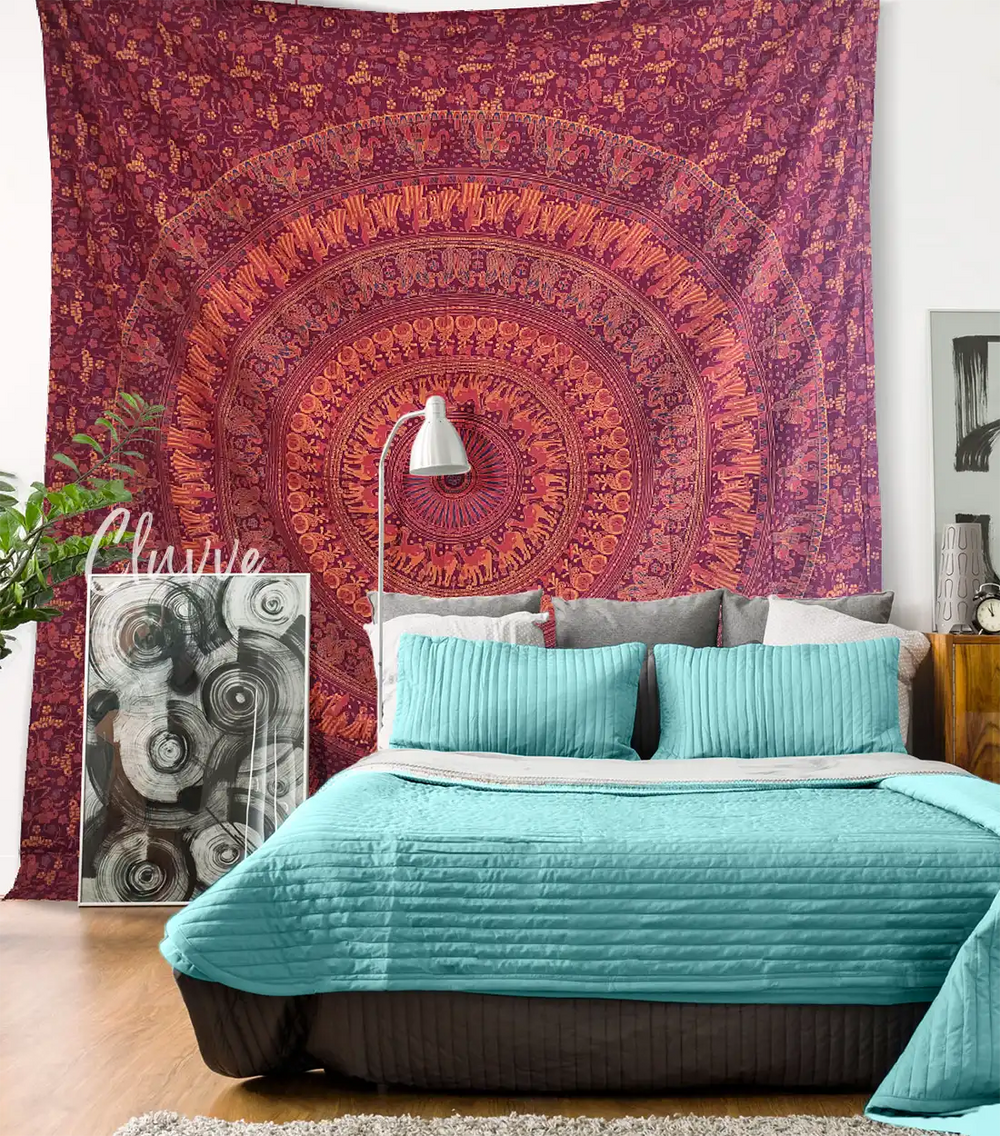 Bohemian Elephant Mandala Wall Tapestry Peacock Queen Bedspread Wall Decor Boho Art