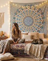 Boho Elephant Tapestry Hippie Queen Bedspread Mandala Bedding Cotton Throw
