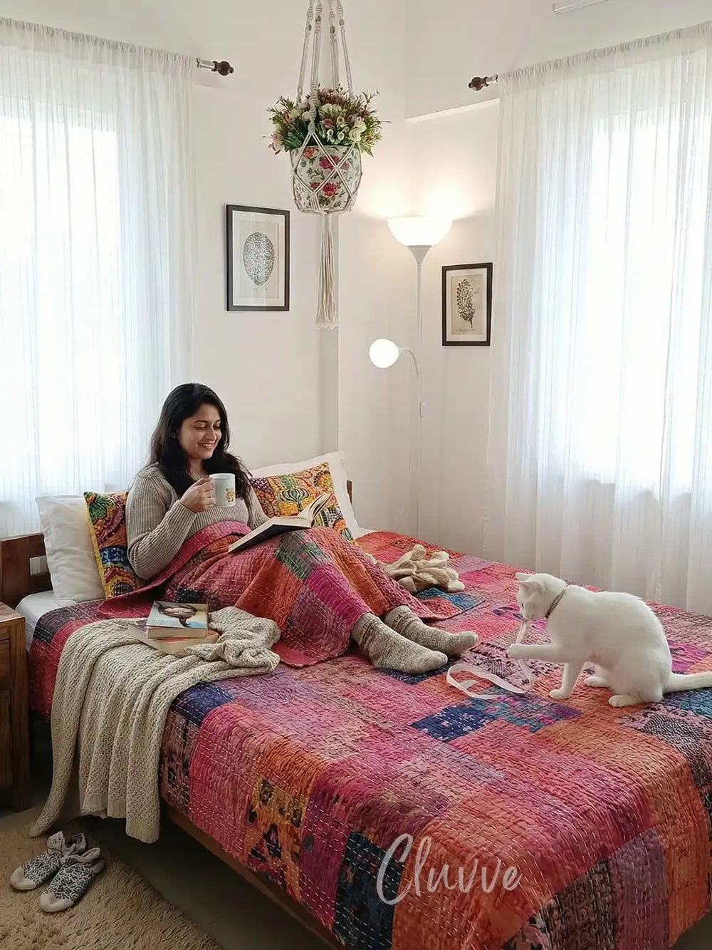 Boho Kantha Quilt Patchwork Twin Bedspread Quilted Bedcover Throw