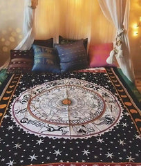 Celestial Tapestry Astrology Wall Hanging Hippy Moon Decor Boho Indian Bedsheet white