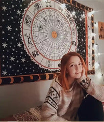 Celestial Tapestry Astrology Wall Hanging Hippy Star Moon Decor Boho Indian Bedsheet white