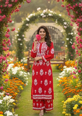 Handcrafted Lucknowi Chikankari Kurti Plazzo Co-Ord for Women and Girls