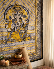 Lord Ganesha Indian Deity Tapestry Zen Yoga Studio Decor Ethnic Cotton Dorm Wall Art