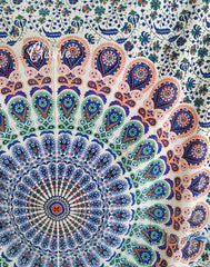 Mandala Peacock Twin Size Tapestry Boho Hippie Wall Decor closeup