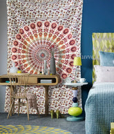 Mustard Boho Mandala Tapestry Hippie Twin Bedspread for Bohemian Room Decor