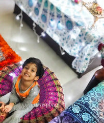 Pink Floor Cushion Cover Ottoman Kids Seating Round Pillow Cover