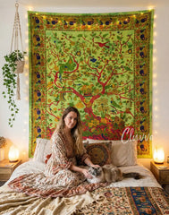 Sacred Tree of Life Tapestry Tie Dye Jungle Wall Hanging Boho Queen Bedspread