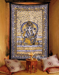 Lord Ganesha Batik Tapestry Wall Hanging Twin Bedspread