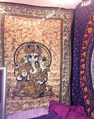 Indian Ganesha Tapestry Boho Twin Bedspread Hindu God Wall Art