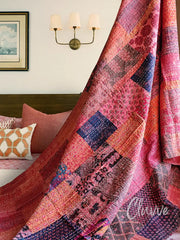 Indian Patchwork Kantha Quilt Twin Bedspread Coral