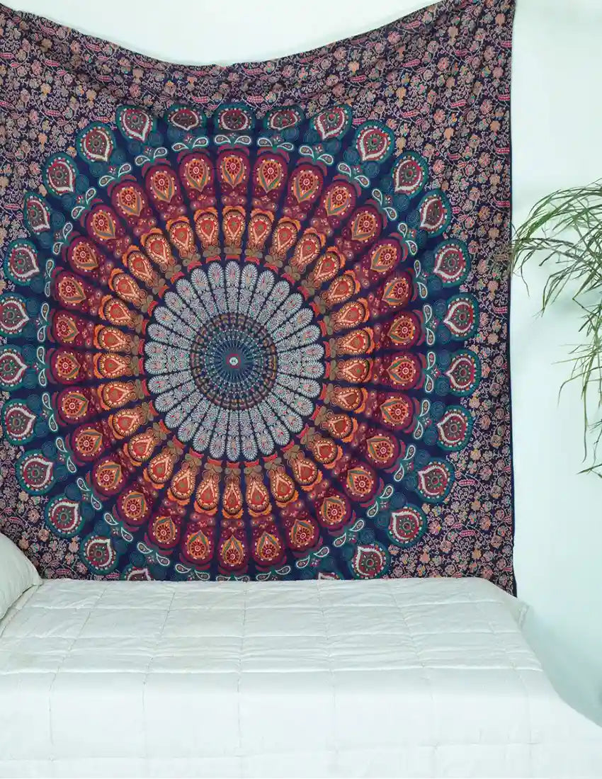 Bohemian Mandala Tapestry Peacock Queen Bedspread Boho Wall Tapestries