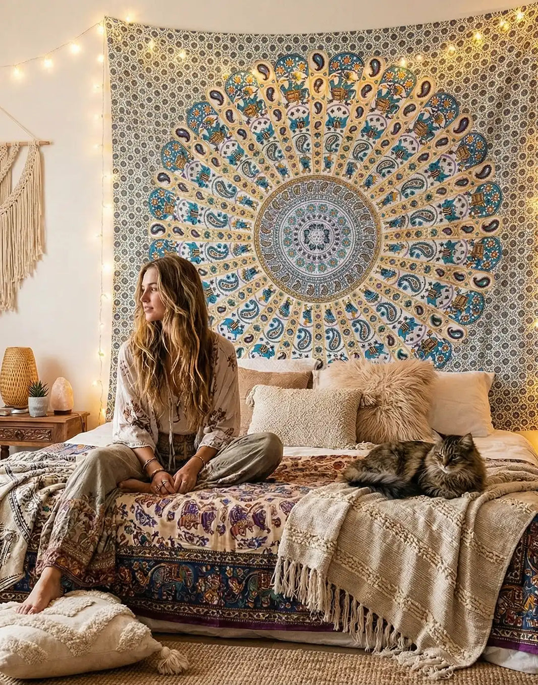 Handmade Mandala Tapestry – 4.5' X 6' Cotton Wall Hanging, Bohemian Bedspread & Throw