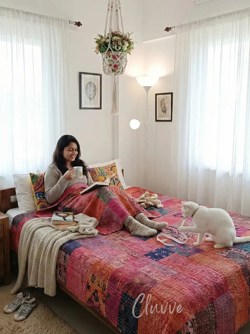 Boho Kantha Quilt Patchwork Twin Bedspread Quilted Bedcover Throw