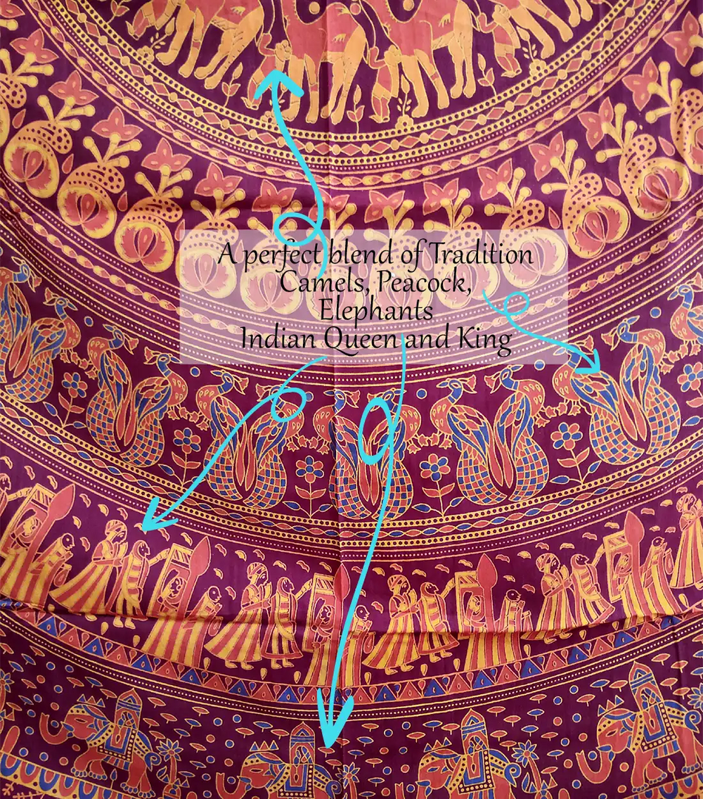 Boho Peacock Elephant Mandala Tapestry Ethnic Wall Art & Queen Bedspread Decor