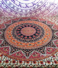 Boho Tapestry Mandala Indian Elephant Wall Hanging Twin Bedspread Red Orange