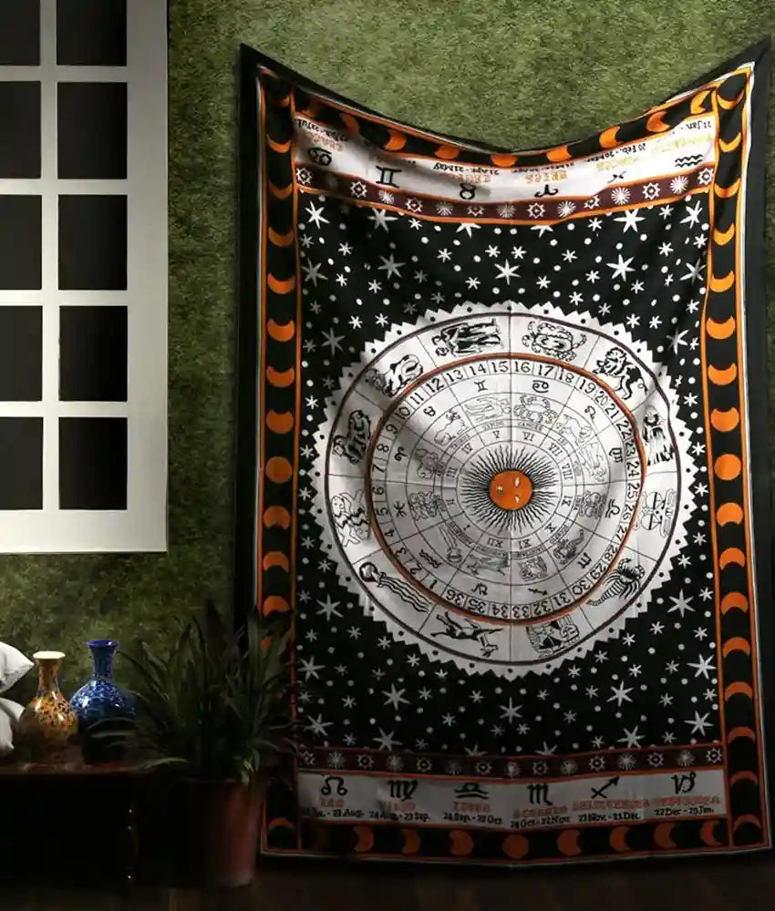 Celestial Tapestry Astrology Wall Tapestries Hippie Star Moon Decor Boho Indian Bedspread white