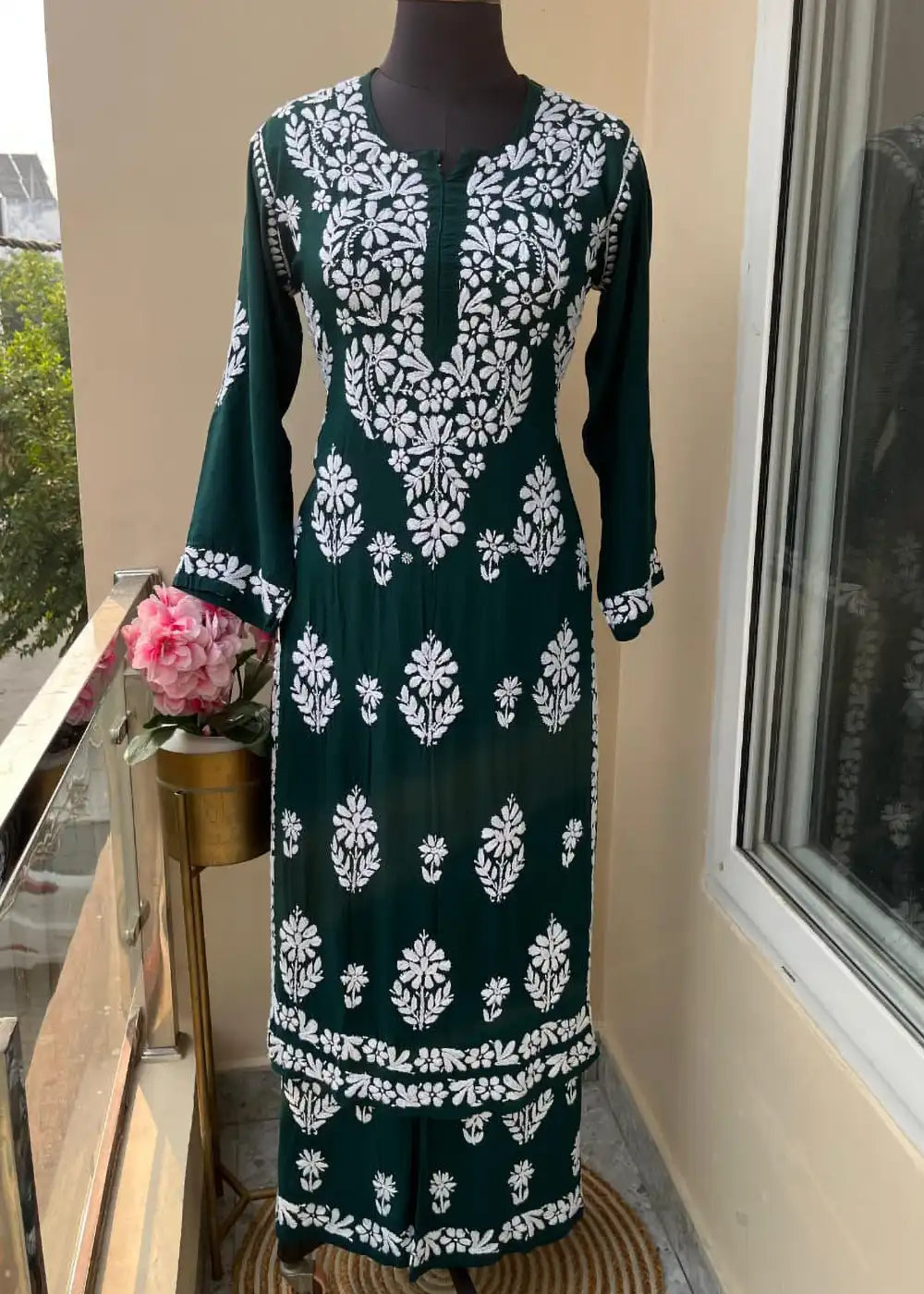 Classic Modal Chikankari Kurti with Palazzo Traditional Indian Wear