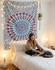 Colorful Peacock Mandala Twin Tapestry Bohemian Wall Hanging Hippie Bedspread