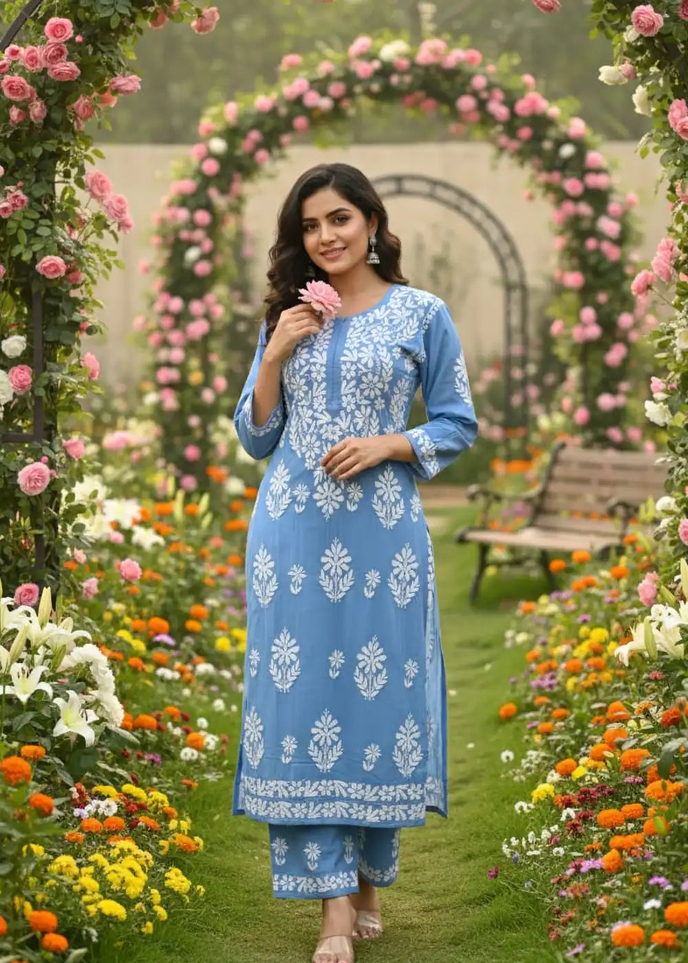Lucknowi Chikankari Kurti Palazzo Co-Ord Set – Indian Ethnic Wear