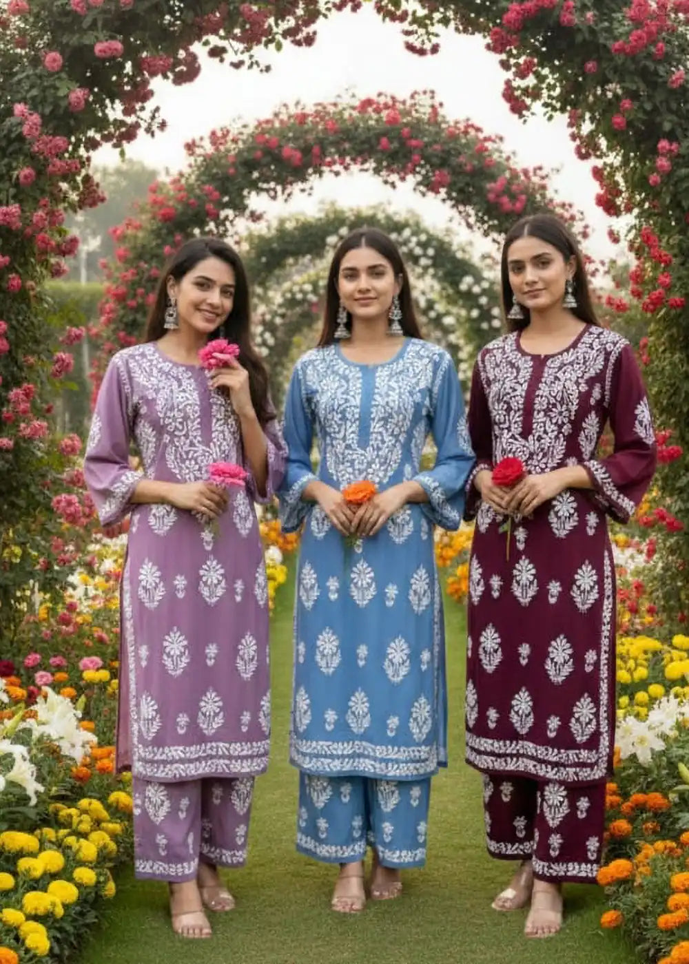 Lucknowi Chikankari Kurti Palazzo Co-Ord Set – Indian Ethnic Wear