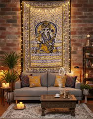 Ganesha Twin Wall Tapestry Spiritual Yoga Room Decor Indian Deity Wall Hanging