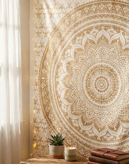 Golden Ombre Tapestry Hippie Mandala Twin Bedspread Sofa Throw