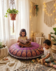 Golden Pouf Cover Round Mandala Floor Cushion Boho Kids Ottoman