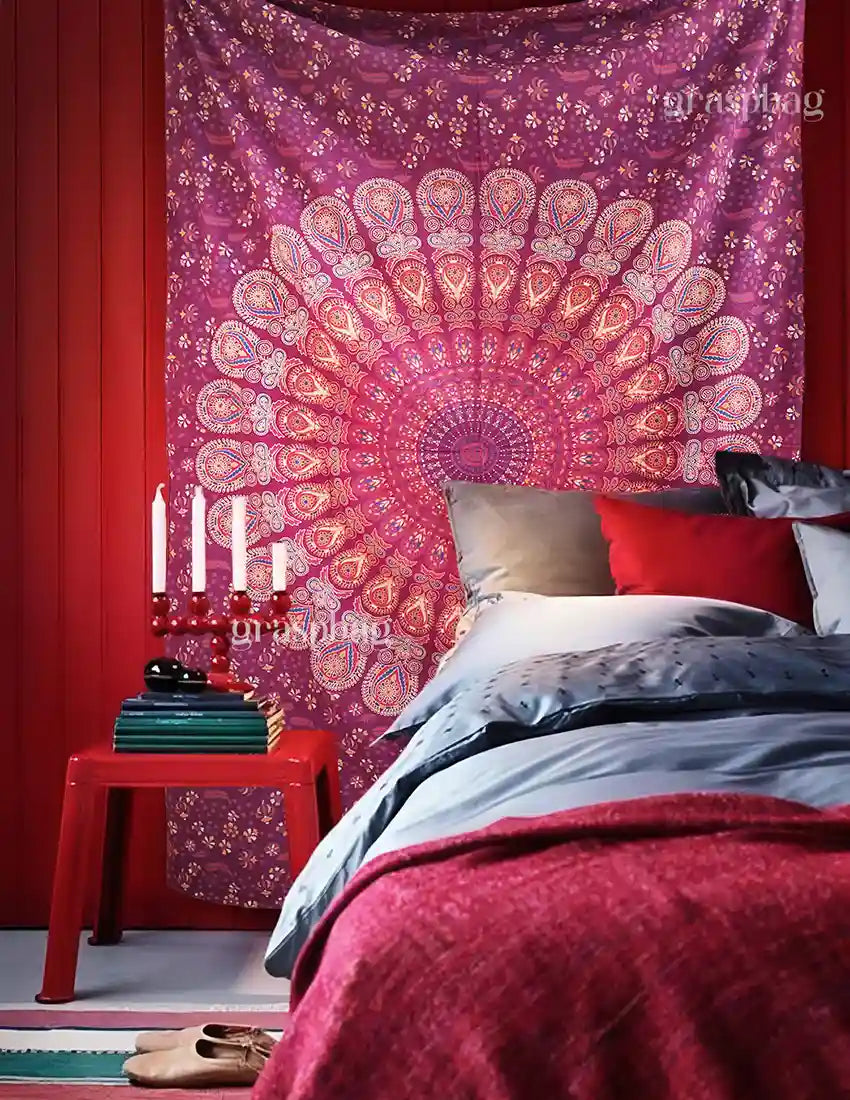 Wine Gypsy Mandala Tapestry Bohemian Twin Bedspread Hippy Wall Decor