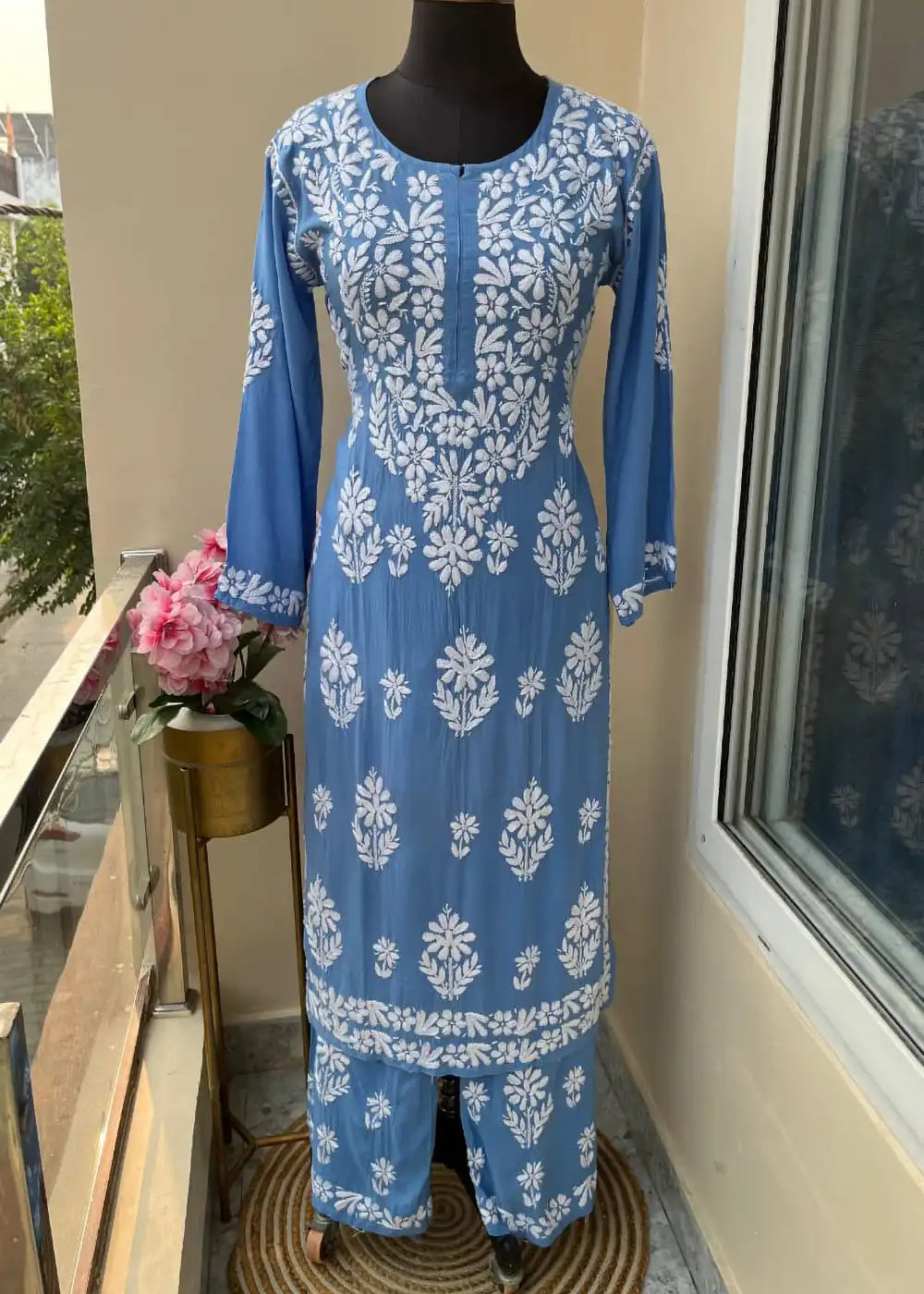 Lucknowi Chikankari Kurti Palazzo Co-Ord Set – Indian Ethnic Wear