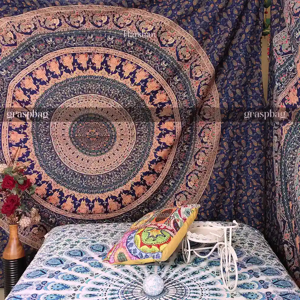 Large Peacock Mandala Tapestry Elephant Wall Tapestries Boho College Dorm Decor