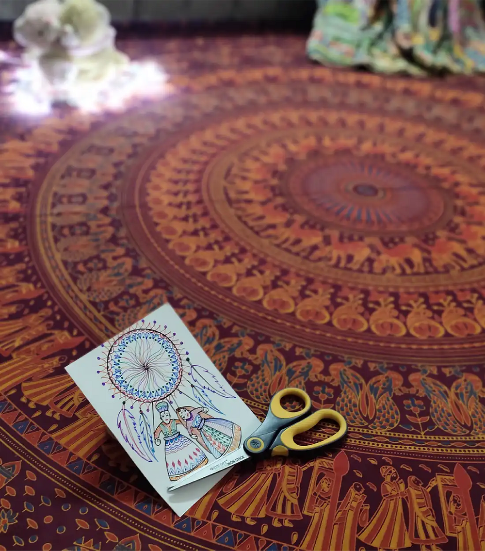 Indian Elephant Mandala Tapestry Boho Chic Wall Decor Queen Size Bedspread