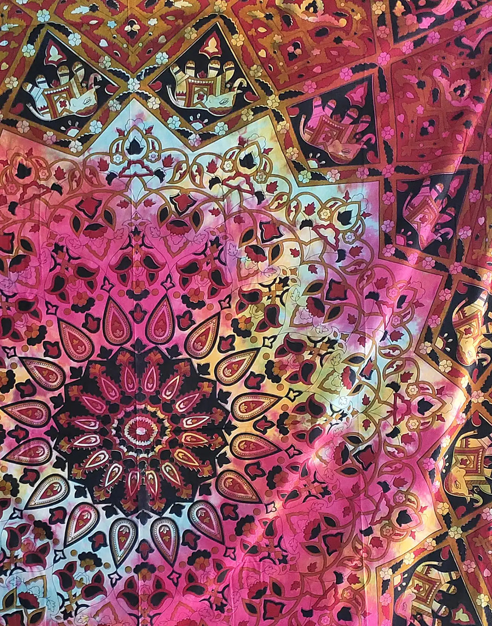 Indian Elephant Mandala Wall Hanging Tie Dye Large Star Ceiling Tapestry Queen Bedspread Closeup