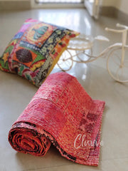 Indian Kantha Quilt Patchwork Throw Twin Bedspread Coral