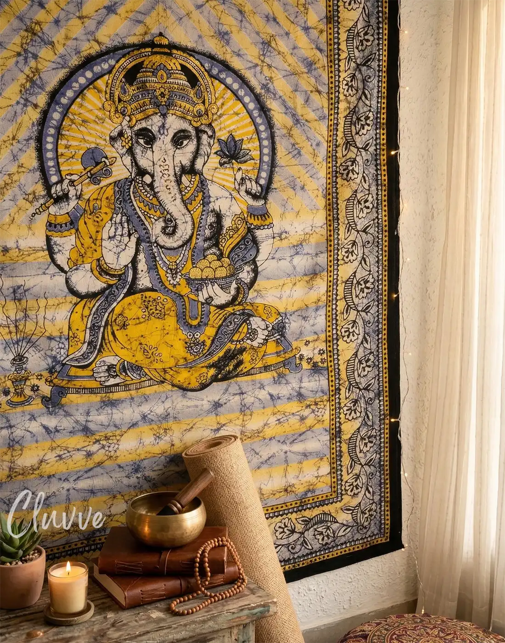Lord Ganesha Indian Deity Tapestry Zen Yoga Studio Decor Ethnic Cotton Dorm Wall Art