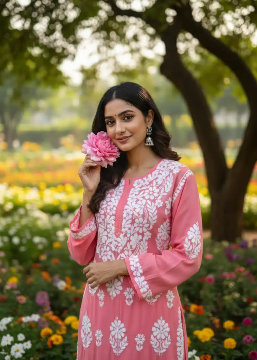 Lucknowi Chikankari Kurti with Plazzo Indian Co-Ord Set for Women