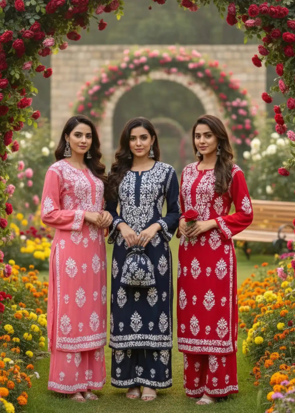 Lucknowi Modal Chikankari Kurti Palazzo Co-Ord for Women and Girls 3 Colors