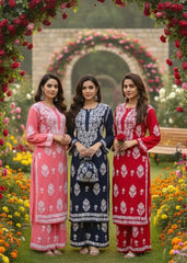 Lucknowi Modal Chikankari Kurti Palazzo Co-Ord for Women and Girls 3 Colors