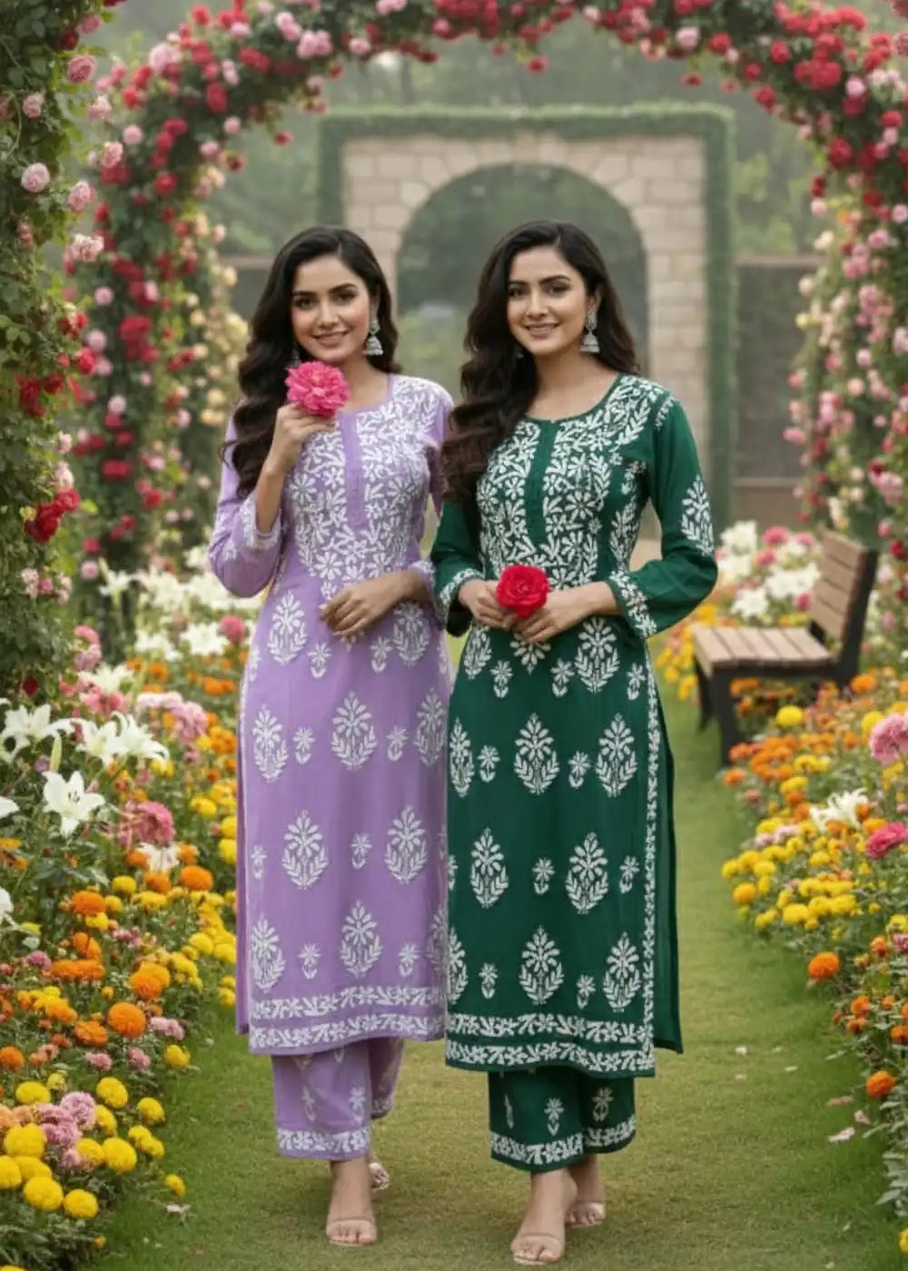 Lucknowi Modal Chikankari Kurti Plazzo Set Traditional Wear for Girls