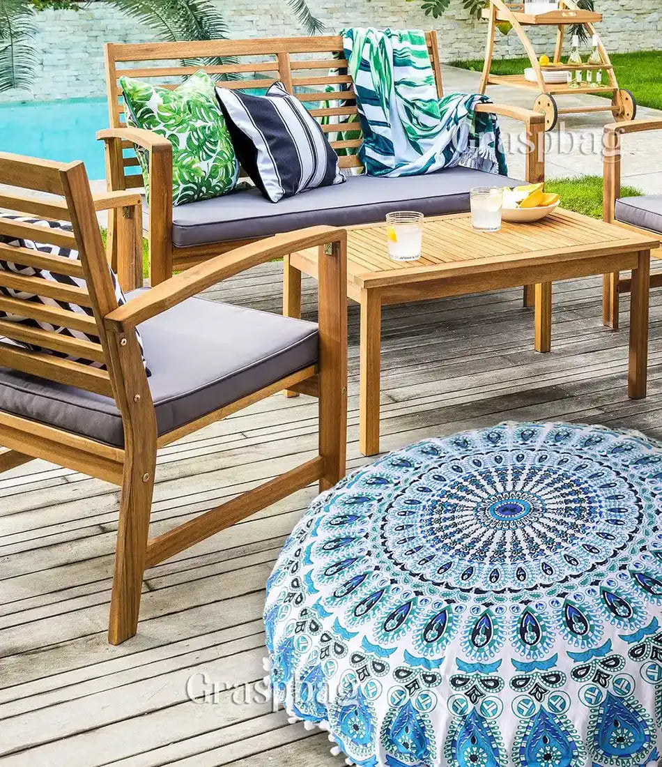 Mandala Floor Cushion Cover Turquoise Pillow Pouf Cover Ottoman Kids Seating