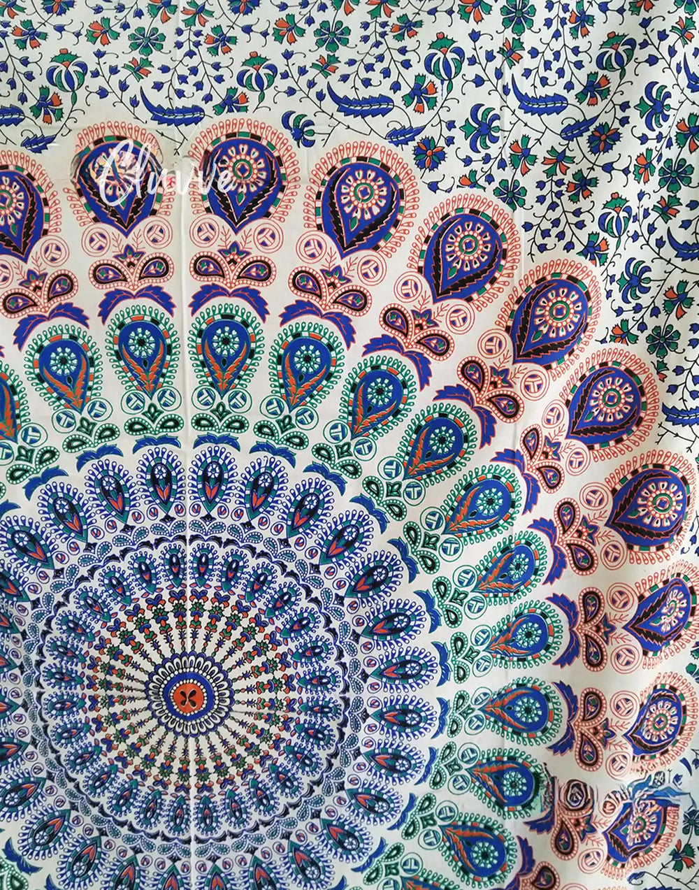 Mandala Peacock Twin Size Tapestry Boho Hippie Wall Decor closeup