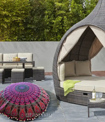 Mandala Pouf Cover Bohemian Kids Seating Floor Cushion Cover Ottoman Pillow Outdoor Pink Red