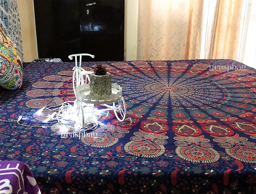 Mandala Queen Bedspread Hippy Blue Tapestries Wall Hanging
