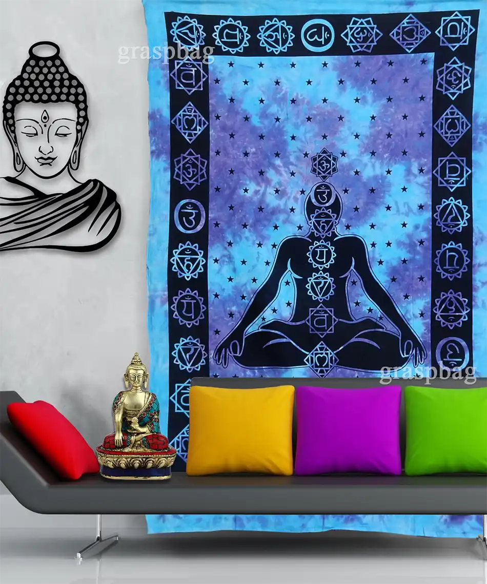 Meditation Buddha Tapestry Tie Dye Twin Bedspread Hippie Wall Tapestries