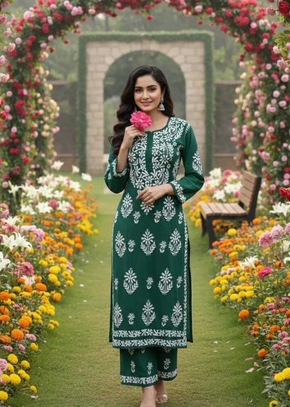 Modal Chikankari Kurti Plazzo Set for Women Girls Elegant Ethnic Wear