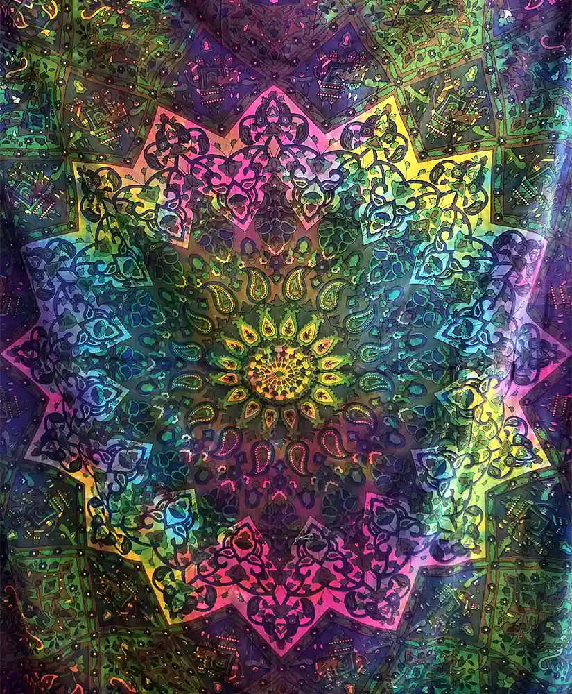 Multi Star Tapestry Indian Elephant Bedspread Boho Tapestries Closeup