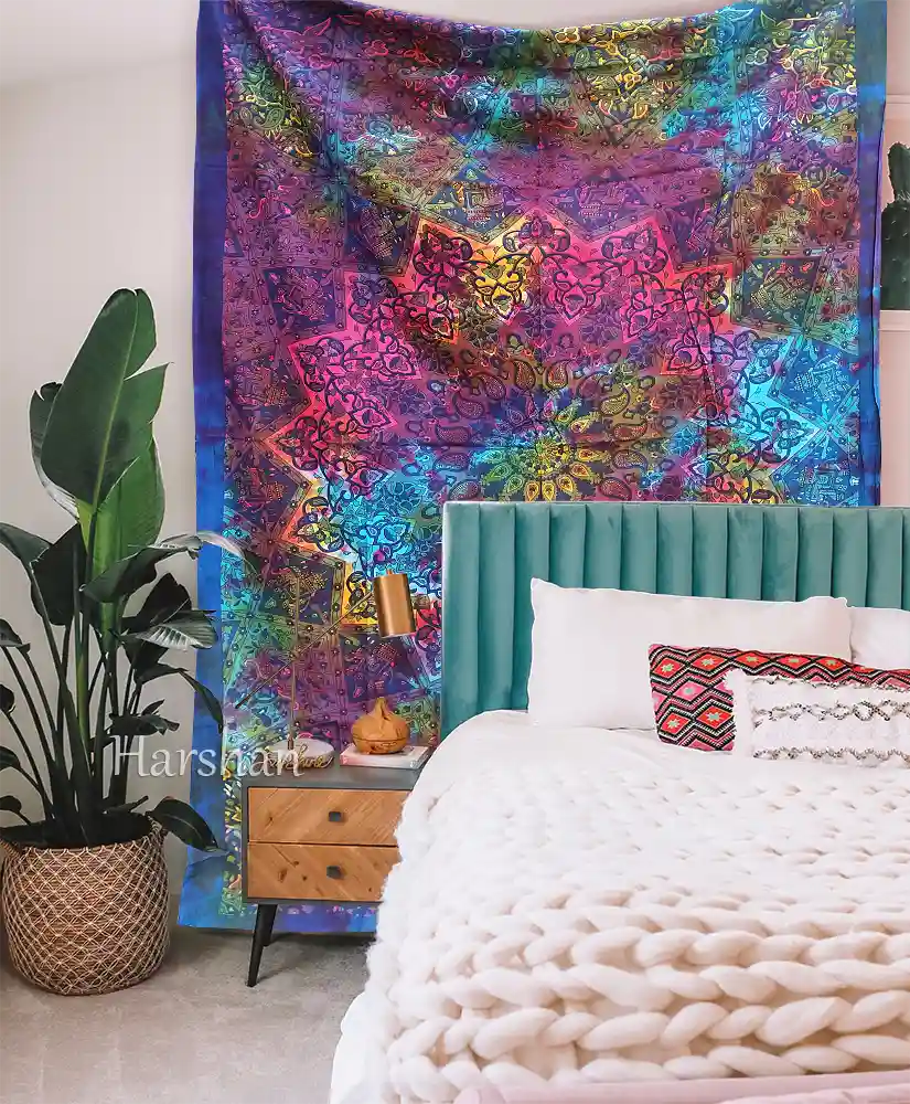 Multi Star Tapestry Indian Elephant Bedspread Boho Tapestries