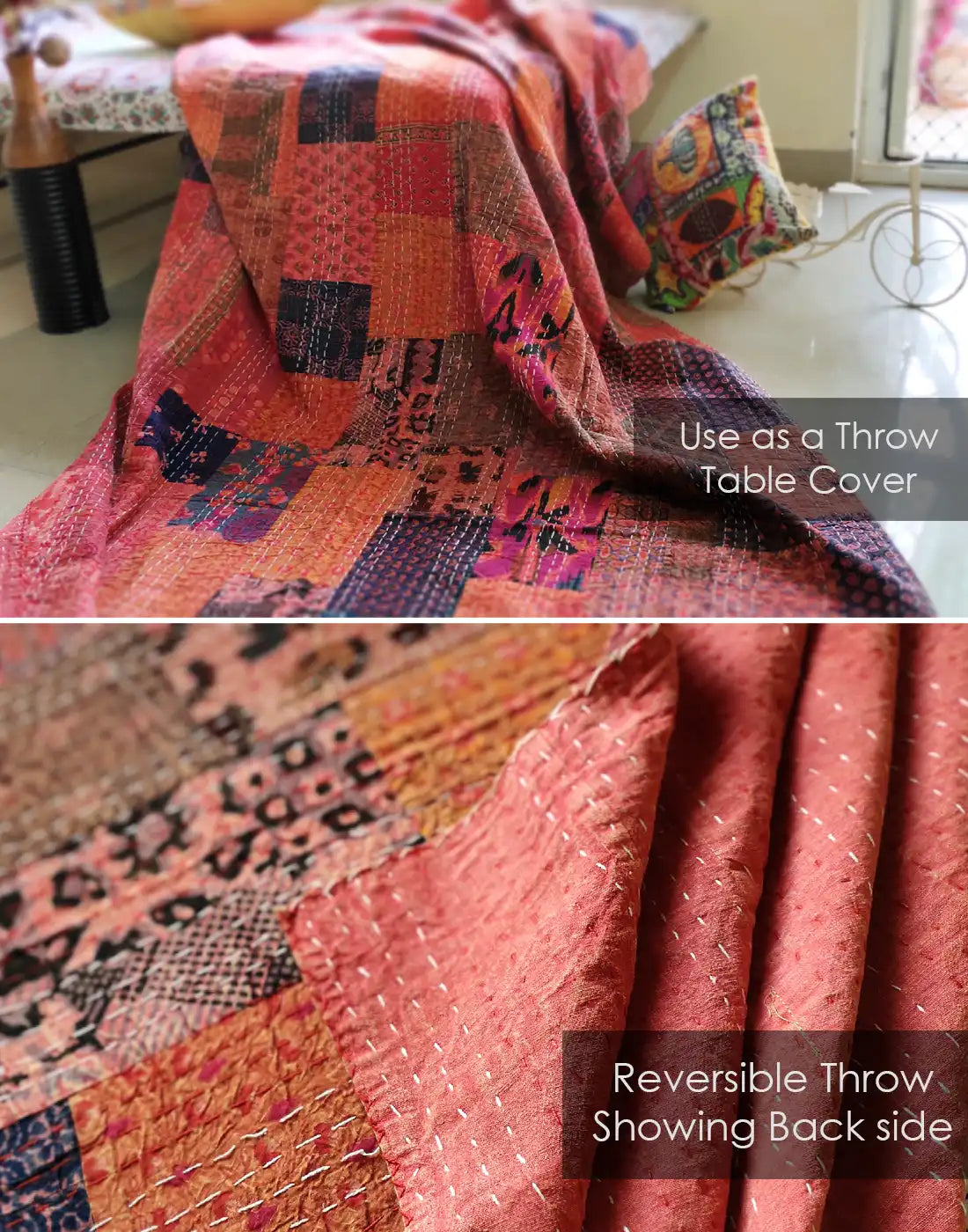 Patchwork Kantha Quilt Throw Table Coverlet Twin Bedspread