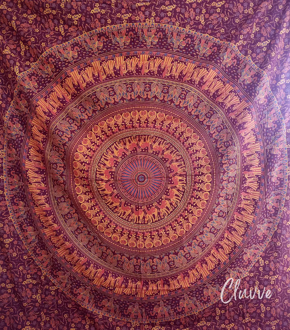Peacock Elephant Mandala Tapestry Bohemian Wall Hanging Queen Size Bedspread Decor