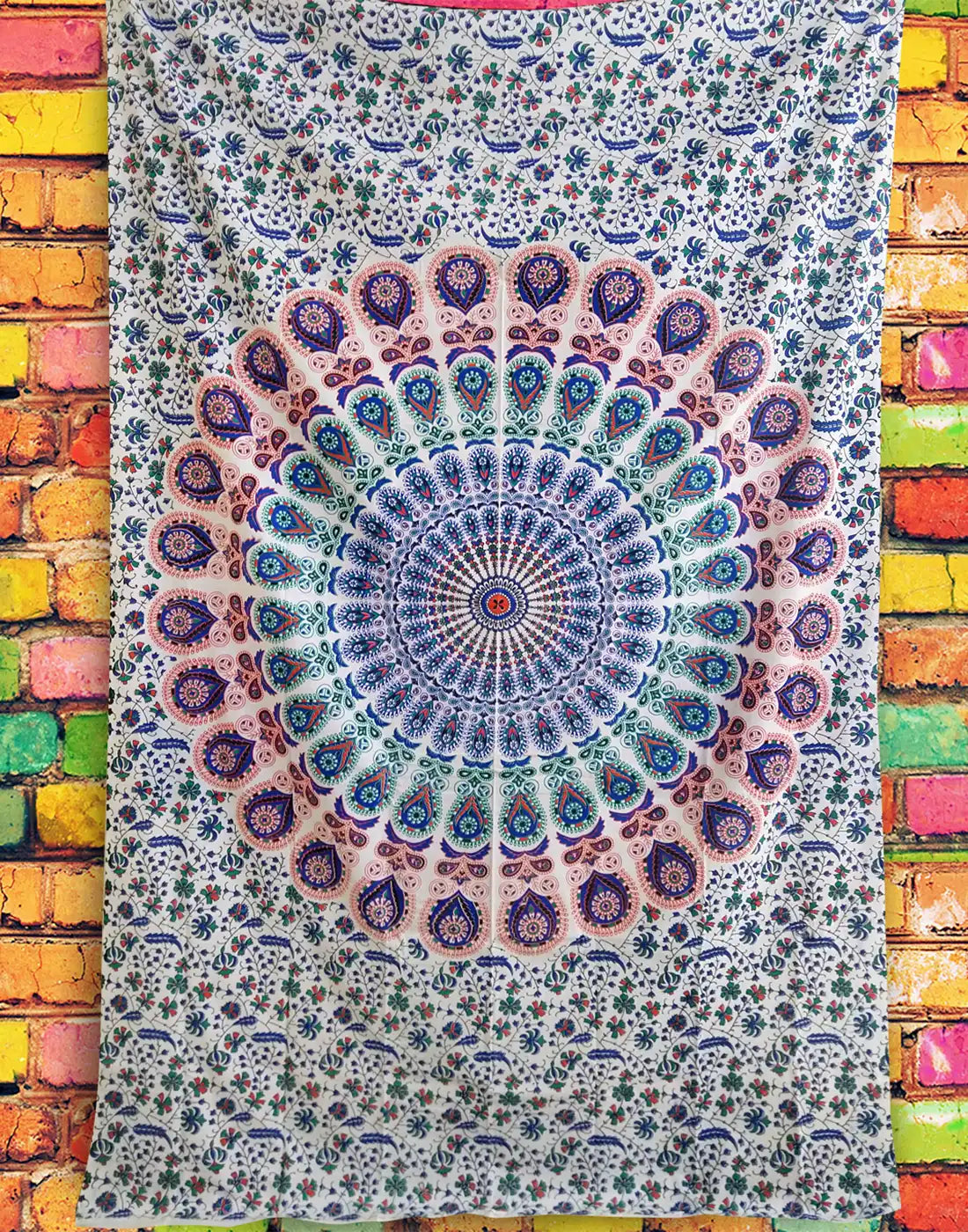 Peacock Mandala Twin Tapestry Wall Hanging Indian Festival Decor