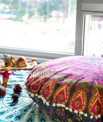 Golden Floor Cushion Cover Ottoman Seating Pink Mandala Pillow Cover